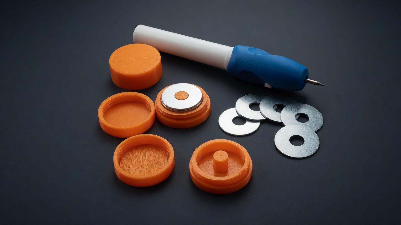 Bitcoin Custody Kit: orange capsules, steel washers, engraver pen